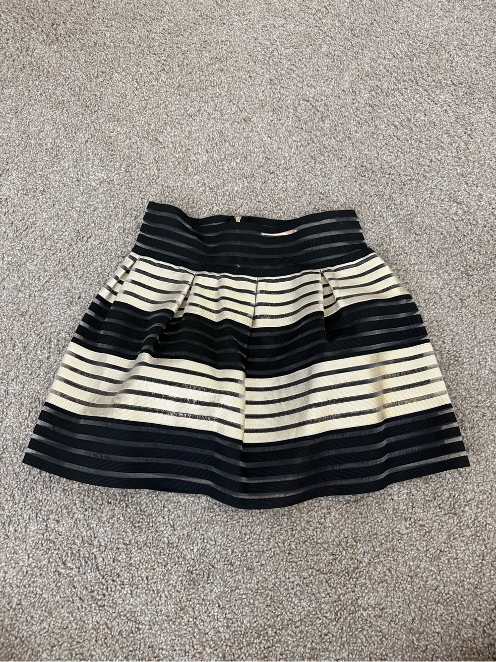 Striped Black and Cream Pleated Women's Skirt